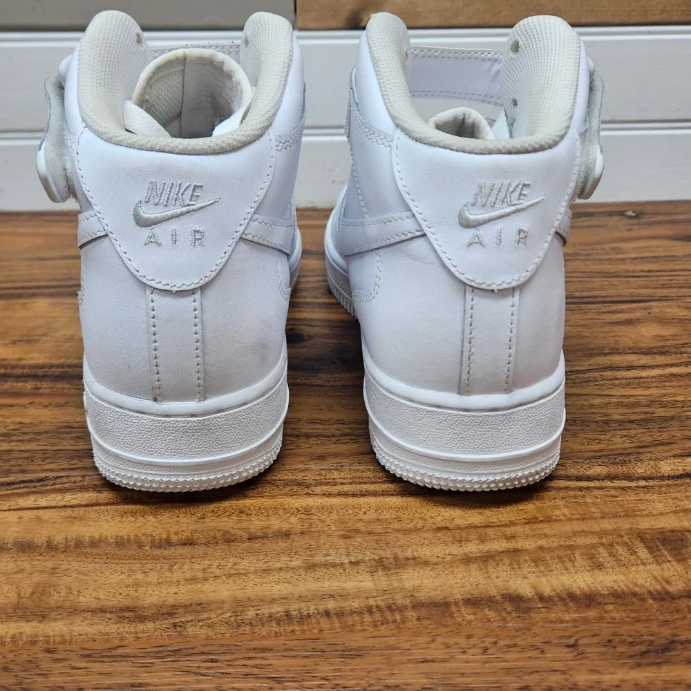 Nike Air Force 1 Mid GS Triple White Leather Sneakers 314195-113 Kids 7Y